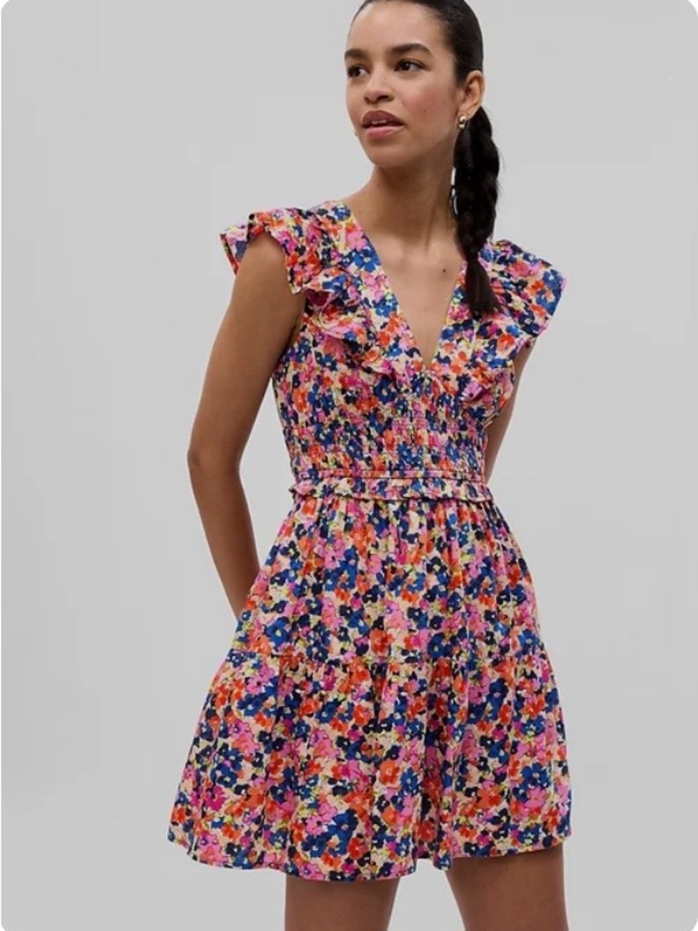 GAP Multi Colored Floral Square-Neck Mini Dress